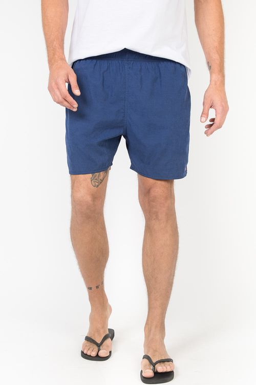 Short Liso Com Cós Elástico Azul Marinho