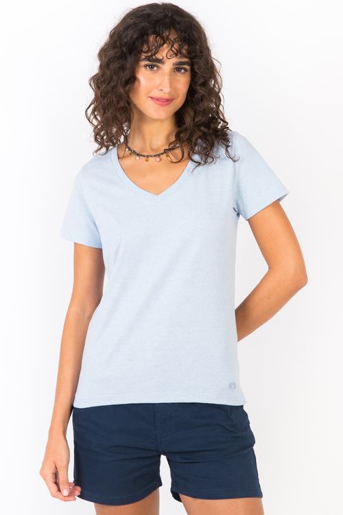 Blusa Gola v Básica Mescla Azul Clara