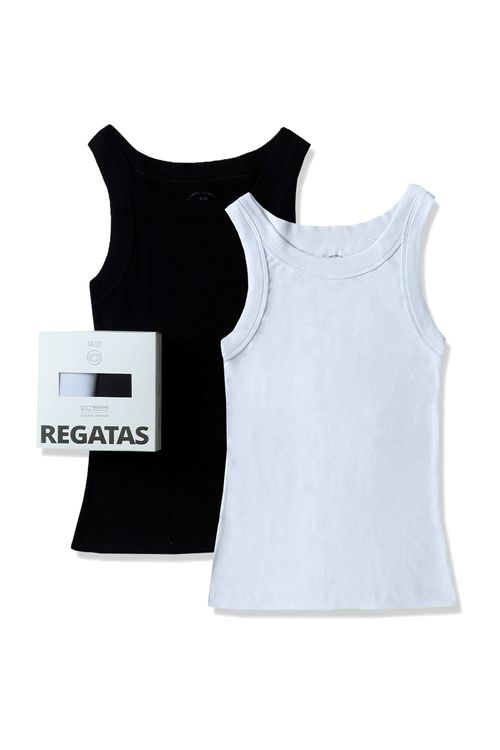 Kit Com 2 Regatas Caneladas Preta/Branca