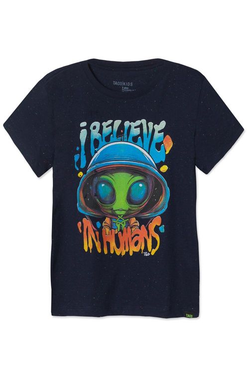 T-Shirt Infatil Estampada Alienígena Azul Marinho