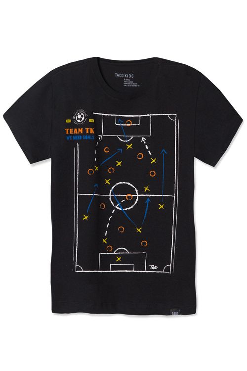 T-Shirt Infantil Estampada Futebol Preta