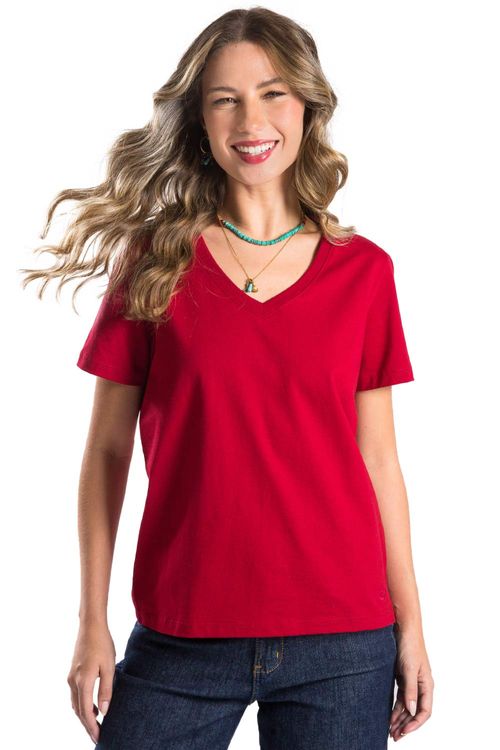 Blusa Básica Gola v Vermelho Escuro