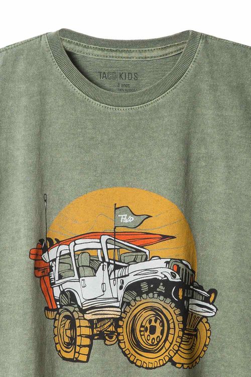 T-Shirt Infantil Estampada Jeep Verde Militar