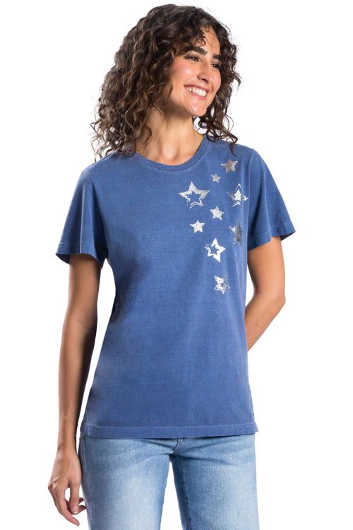 Blusa Estampada Estrelas Azul Jeans