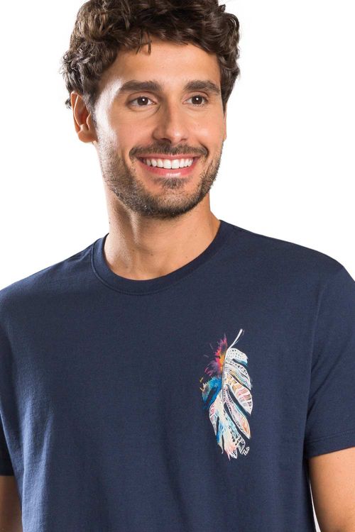 T-Shirt Estampada Pena Azul Marinho
