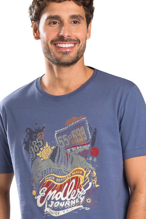 T-Shirt Estampada Montanha Azul