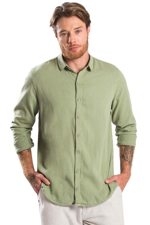 Camisa Lisa De Viscolinho Verde Claro