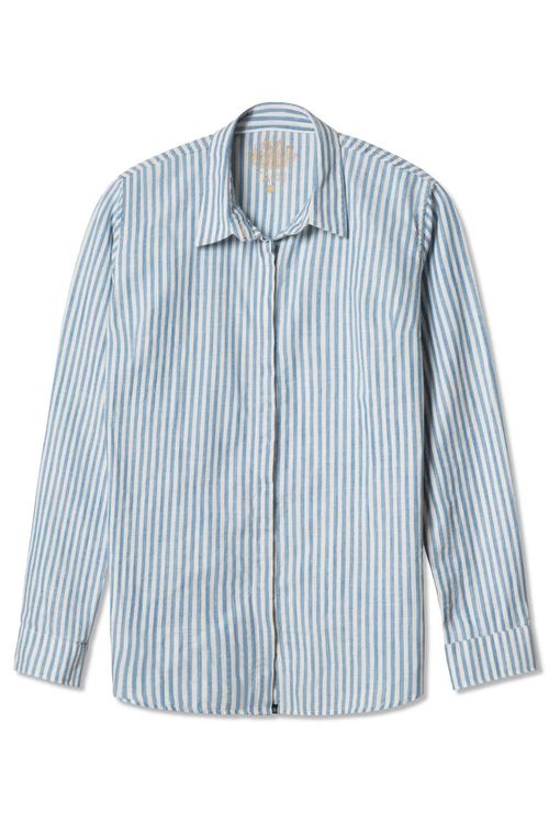 Camisa Algodão Listrada Azul Claro/Branco