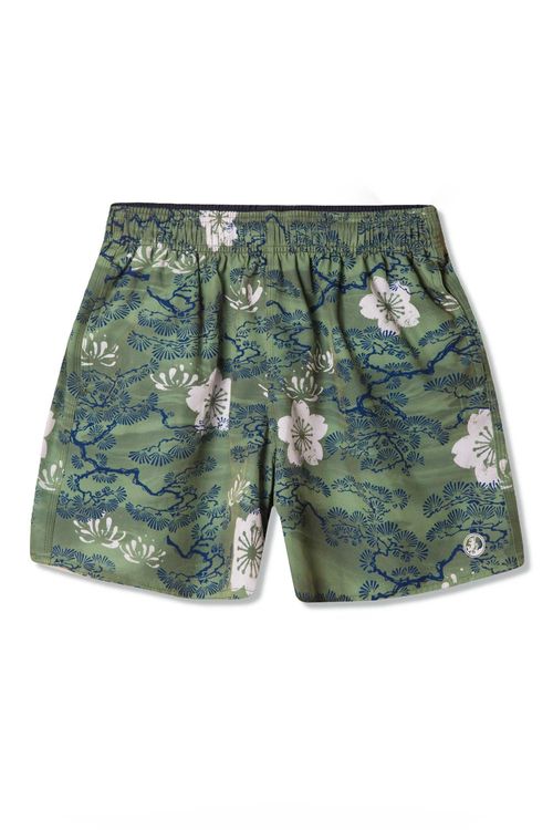 Short Estampado Do Oriente Verde Musgo