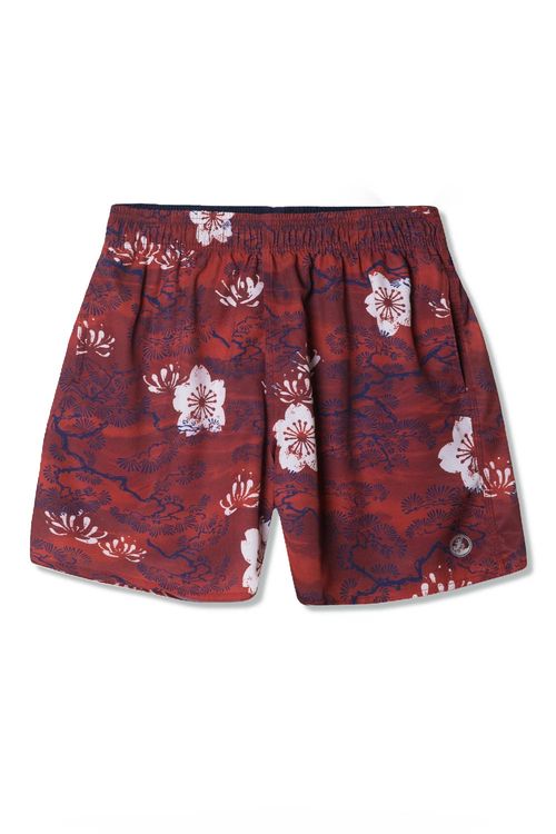 Short Estampado Do Oriente Vermelho