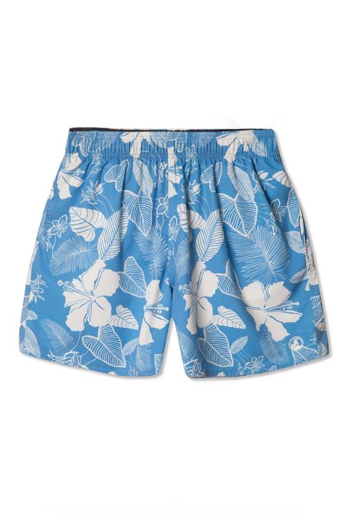 Short Estampado Hibisco Flex Azul Jeans