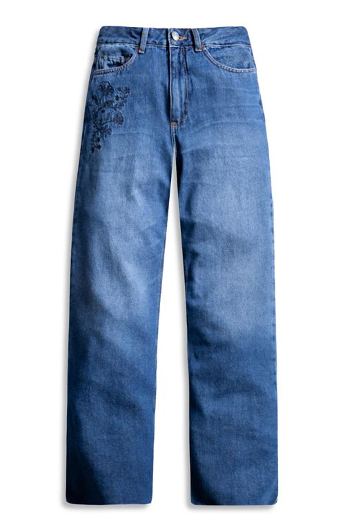 Calça Jeans Straight Bordada Super Stone