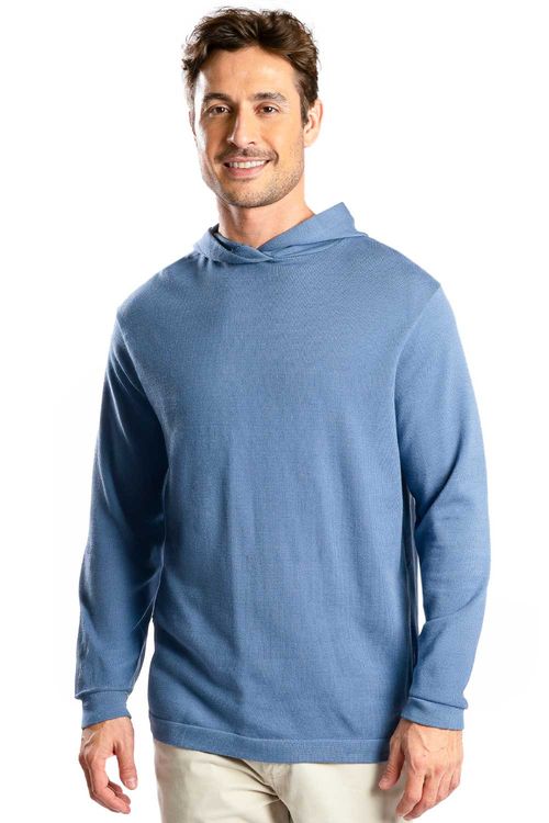 Suéter Modal Com Capuz Azul Jeans