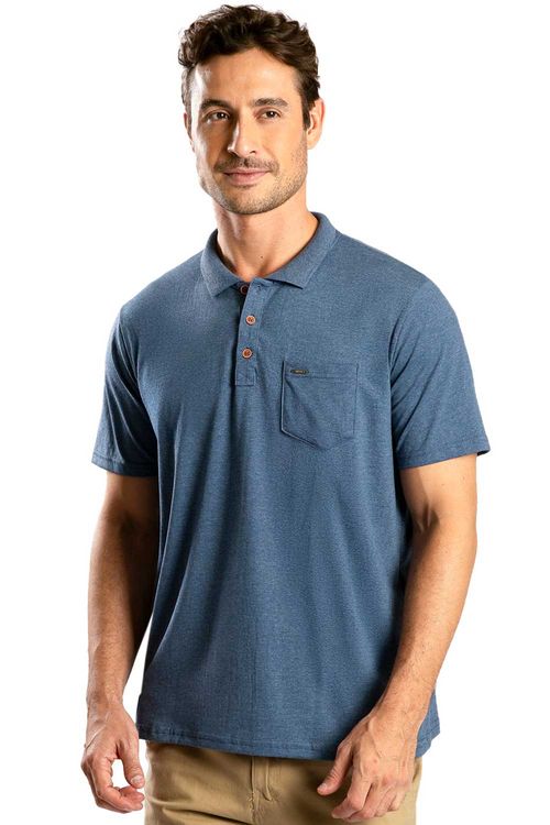 Polo Básica Fit Com Bolso Azul Marinho