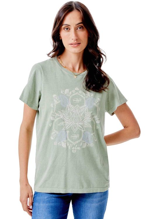 Blusa Estampada Flor De Lótus Verde Claro