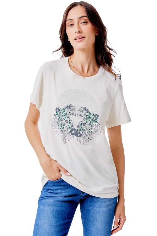 Blusa Estampada Onça Heart Off White