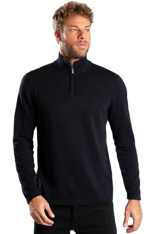 Suéter Gola Meio Zíper Preto