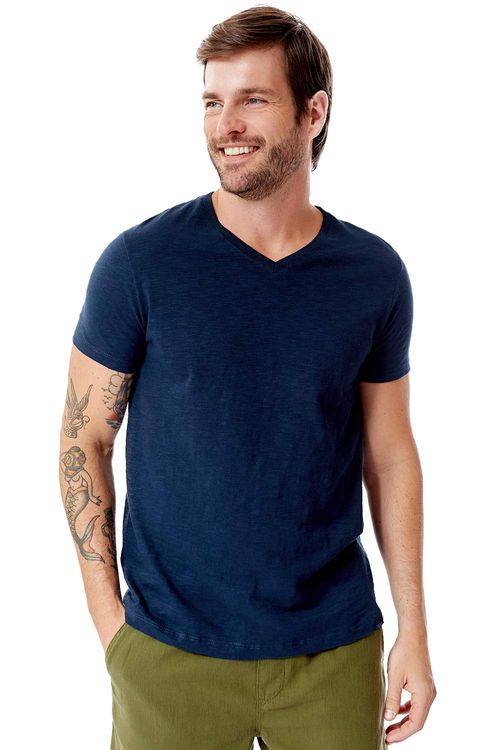 T-Shirt Gola v Básica Premium Azul Marinho