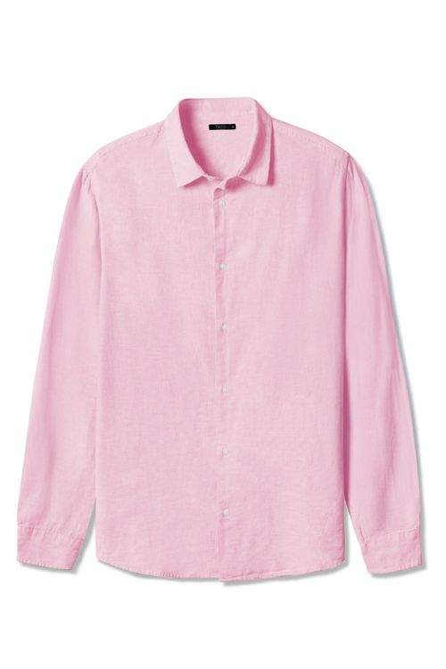 Camisa Linho Manga Longa Rosa Claro