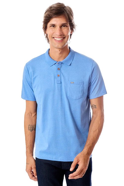 Polo Básica Fit Com Bolso Azul