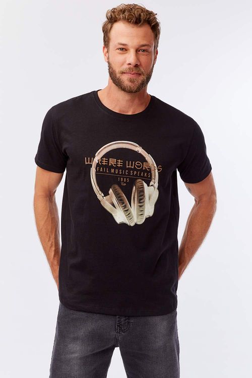 T-Shirt Estampada Music Speaks Preta