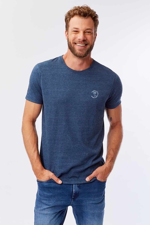 T-Shirt Estampada Premium Fit Sem Costura Lateral Azul Marinho