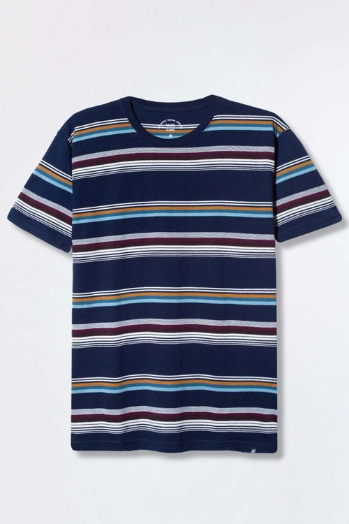 T-Shirt Listrada Fio Tinto Azul Marinho