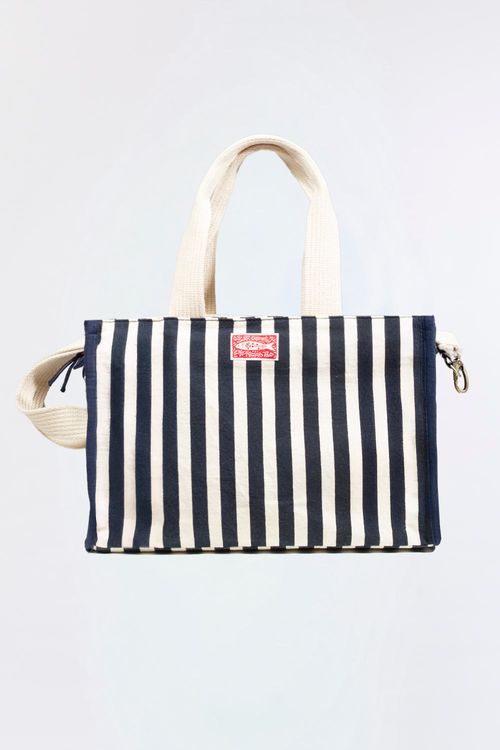 Bolsa Tote Listrada Azul Marinho